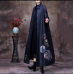 Fine black prints overcoat trendy plus size long jackets fall trench coats Chinese Button