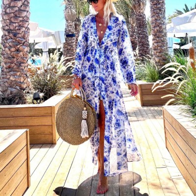 Long sleeve V-neck printed dress HE1107-03-01 Long sleeve V-neck printed dress HE1107-03-01
