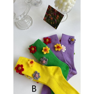 Vintage Floral Jacquard Cotton Crew Socks