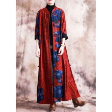 boutique plus size Winter coat fall women coats red patchwork  print Chinese Button coat for woman