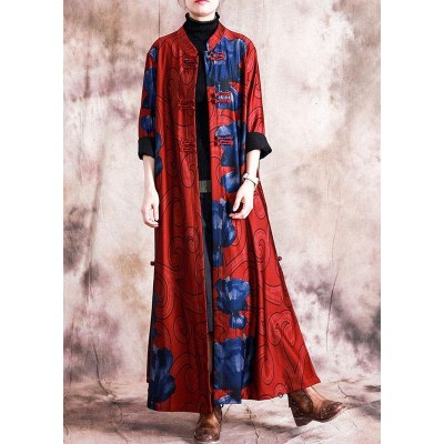 boutique plus size Winter coat fall women coats red patchwork  print Chinese Button coat for woman