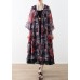 Art red printed chiffon coat Robe summer Dresses cardigan