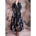 Fine casual long coat fall black print lapel Button Down Coats Women