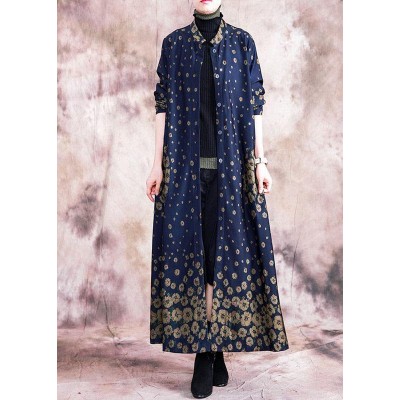 Fine plus size trench coat fall outwear navy print Button Down pockets Coats Women