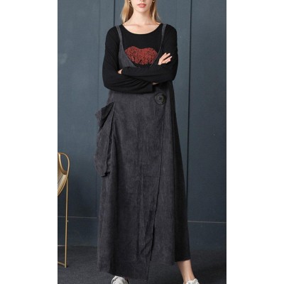 BeautifulBlack Asymmetrical Design Corduroy Cotton Sundress