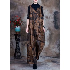 Women Coffee Button Patchwork Fall retro jumpsuit pants