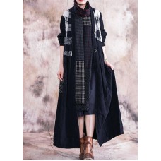 Elegant black print Coats plus size fall v neck patchwork coat